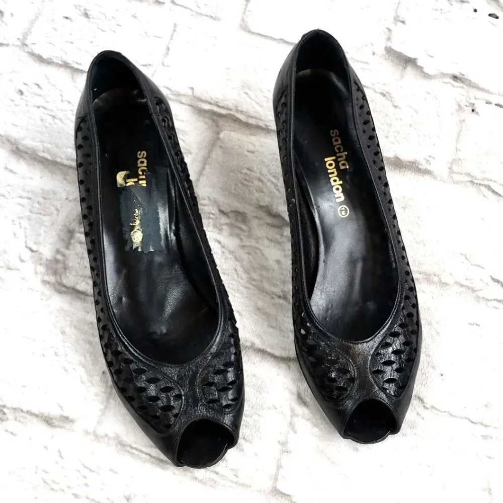 Sacha London Women's Black Leather Die-cut Peep-to